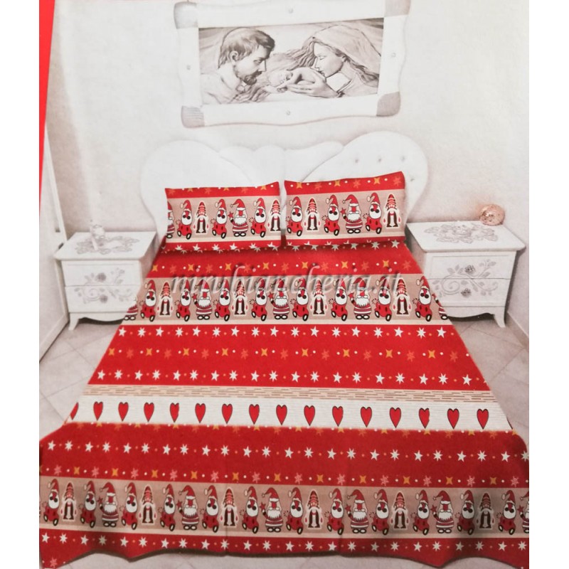 Set lenzuola in flanella con stampa digitale 3D natalizia matrimoniale.  Dis.Gnomi. D40