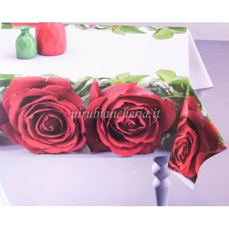 Tovaglia da tavola o copritavola con disegno con rose e foglia stampa digitale 3D per 6 persone 140x180 cm. B863